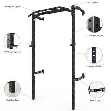 PRX Profile Fold-In Squat Rack With Multi Grip Bar - 0