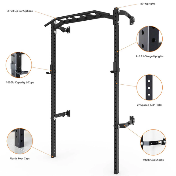 PRX Profile Fold-In Squat Rack With Multi Grip Bar